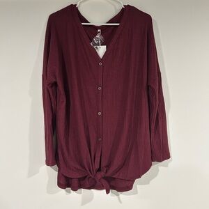 Women's Burgundy Button-Down Top